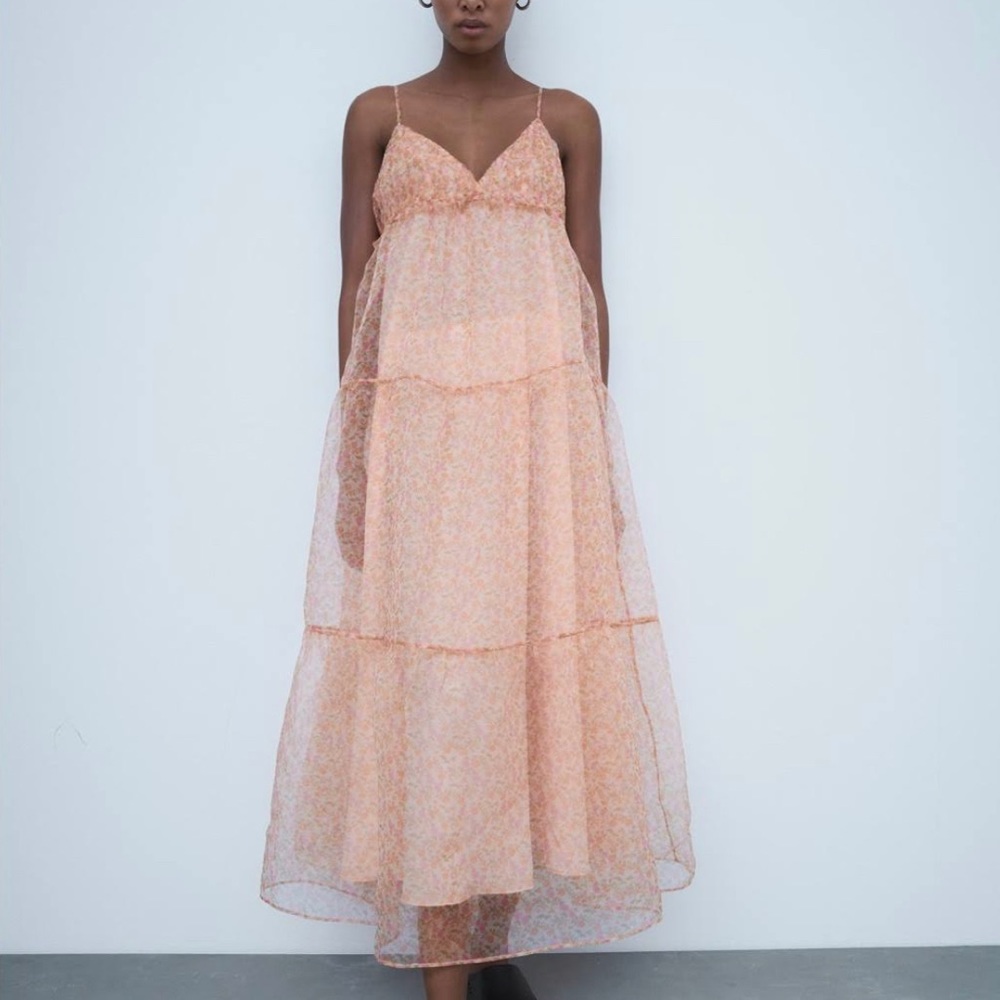 Zara Organza Floral Midi Dress